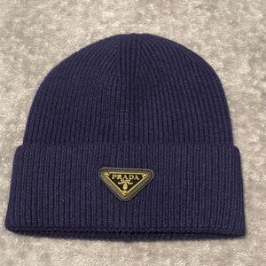 Prada Dark Blue Ribbed Beanie